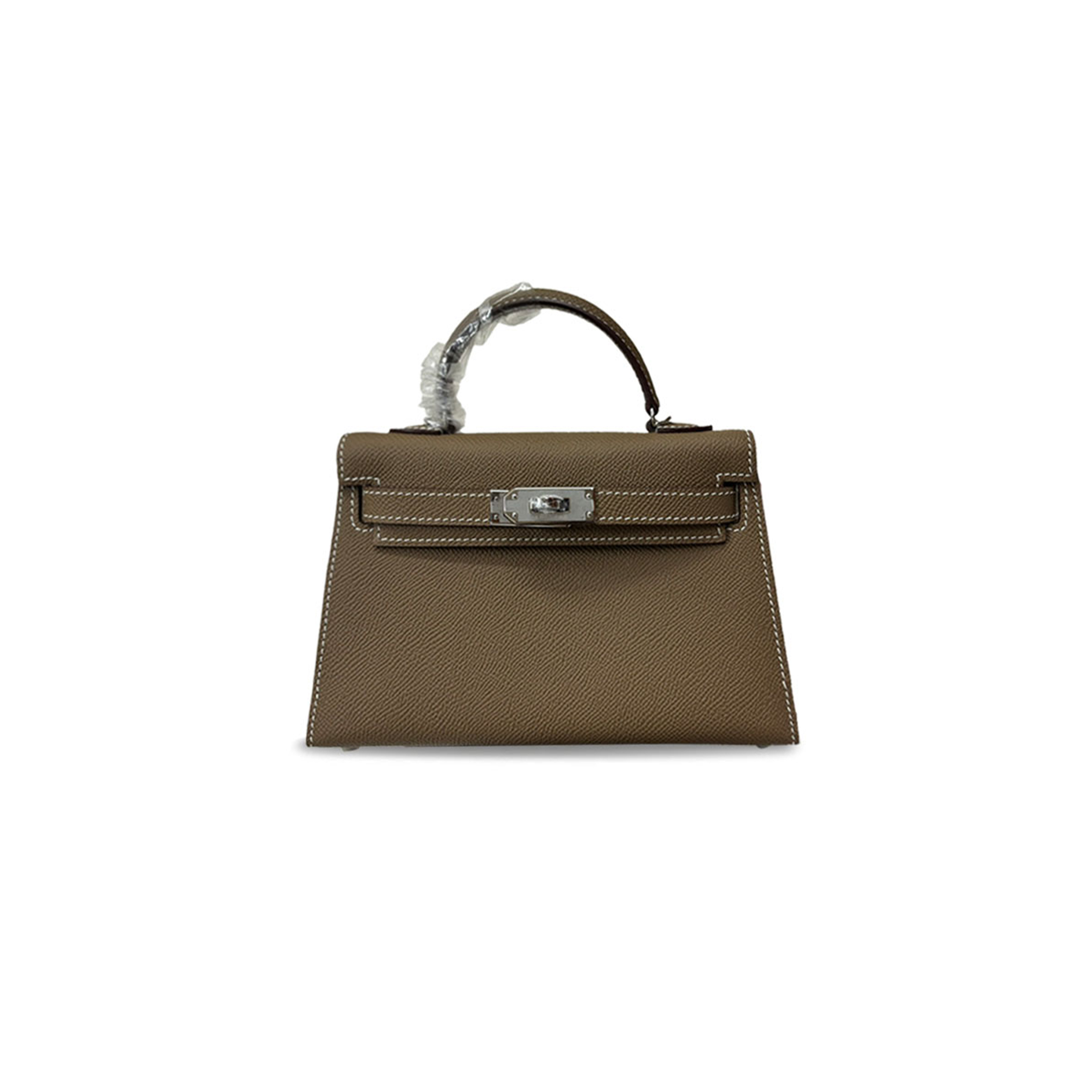 HERMÈS MASTER MINI KELLY SECOND GENERATION EPSOM ELEPHANT GRAY SILVER BUCKLE (19*12*5.5cm)